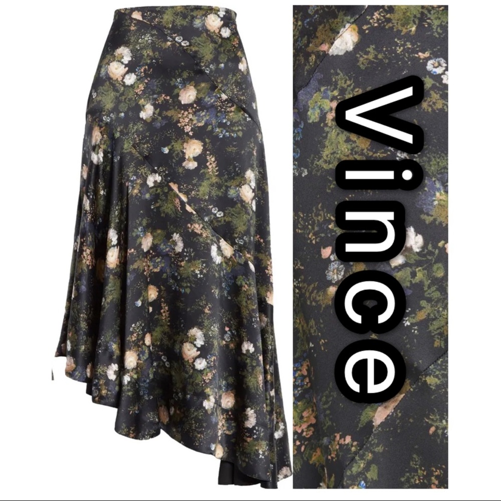 Vince Rose Field Asymmmetrical Midi Skirt